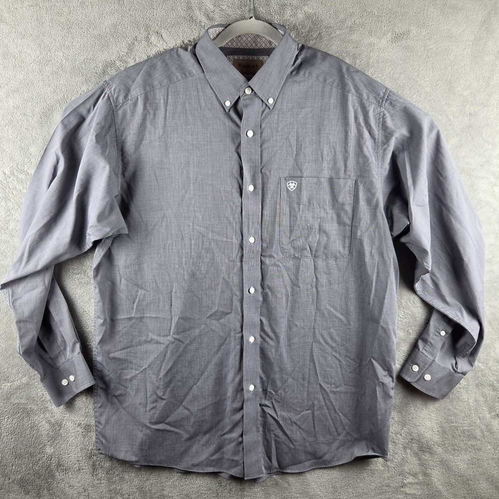 Ariat Wrinkle Free Gray Button Up Mens Large Long Sleeve Flip Cuff Prints